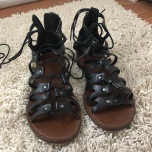 Black Laceiup Gladiator Sandals